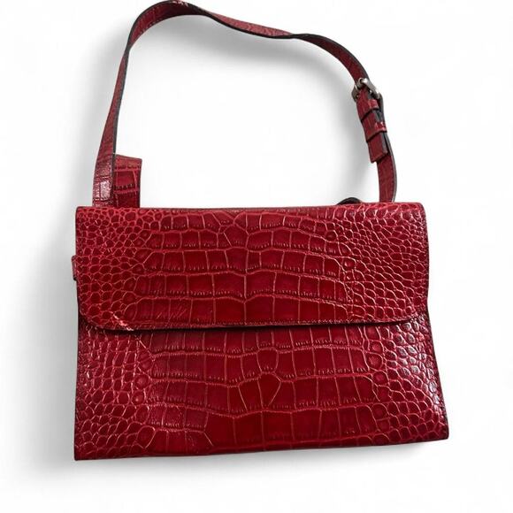 Patricia Nash Embossed Vintage Red Crocodile Leather Shoulder Bag Buckle closure - Picture 2 of 8